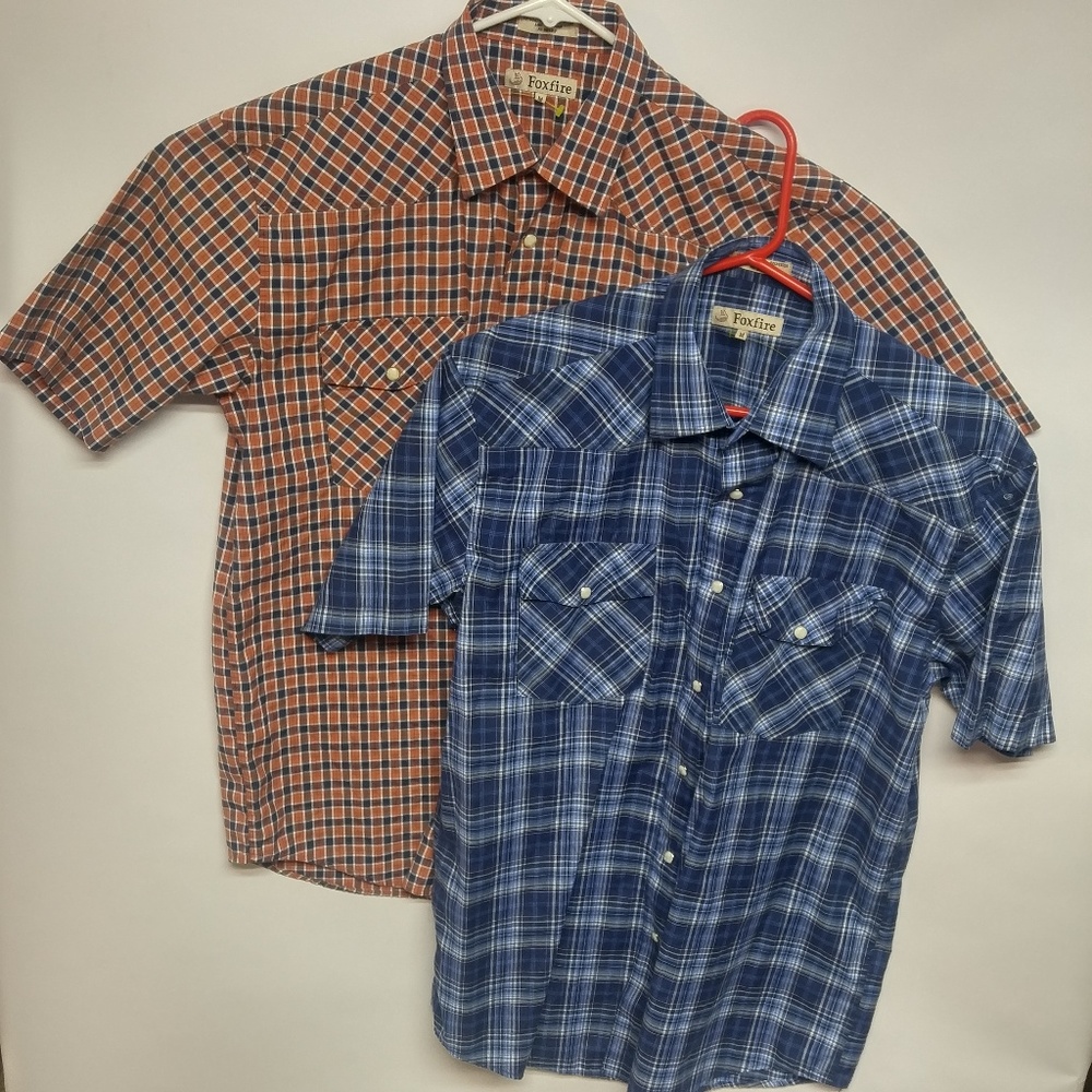 FoxFire Tall Plaid Pearl Snap Western Cowboy 2 lot
